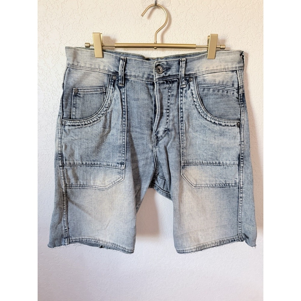 H&M Dropped Crotch Denim Shorts Mens (Size 30) Button Fly Light‎ Wash